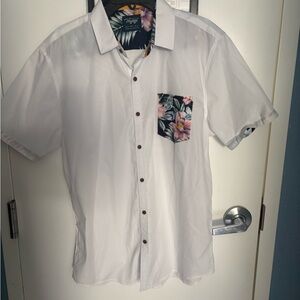 CRAFT+FLOW Voyage Floral White Short Sleeve Button-Up Shirt Men's XL